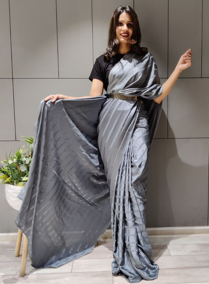 Grey booming silk ready to wear saree