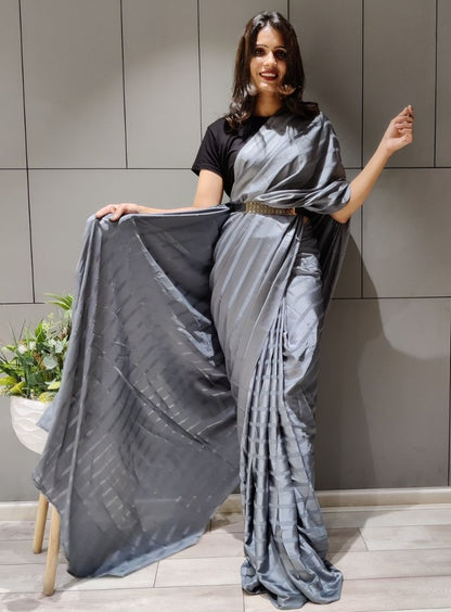 Grey booming silk ready to wear saree