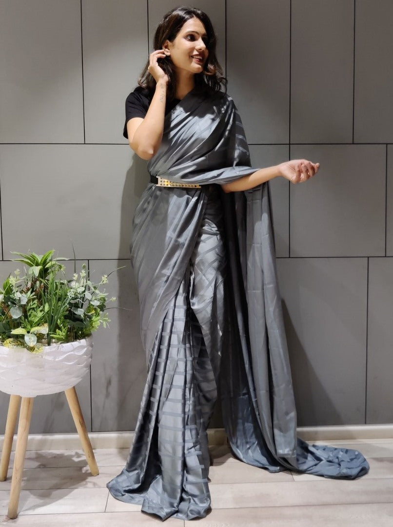 Grey booming silk ready to wear saree