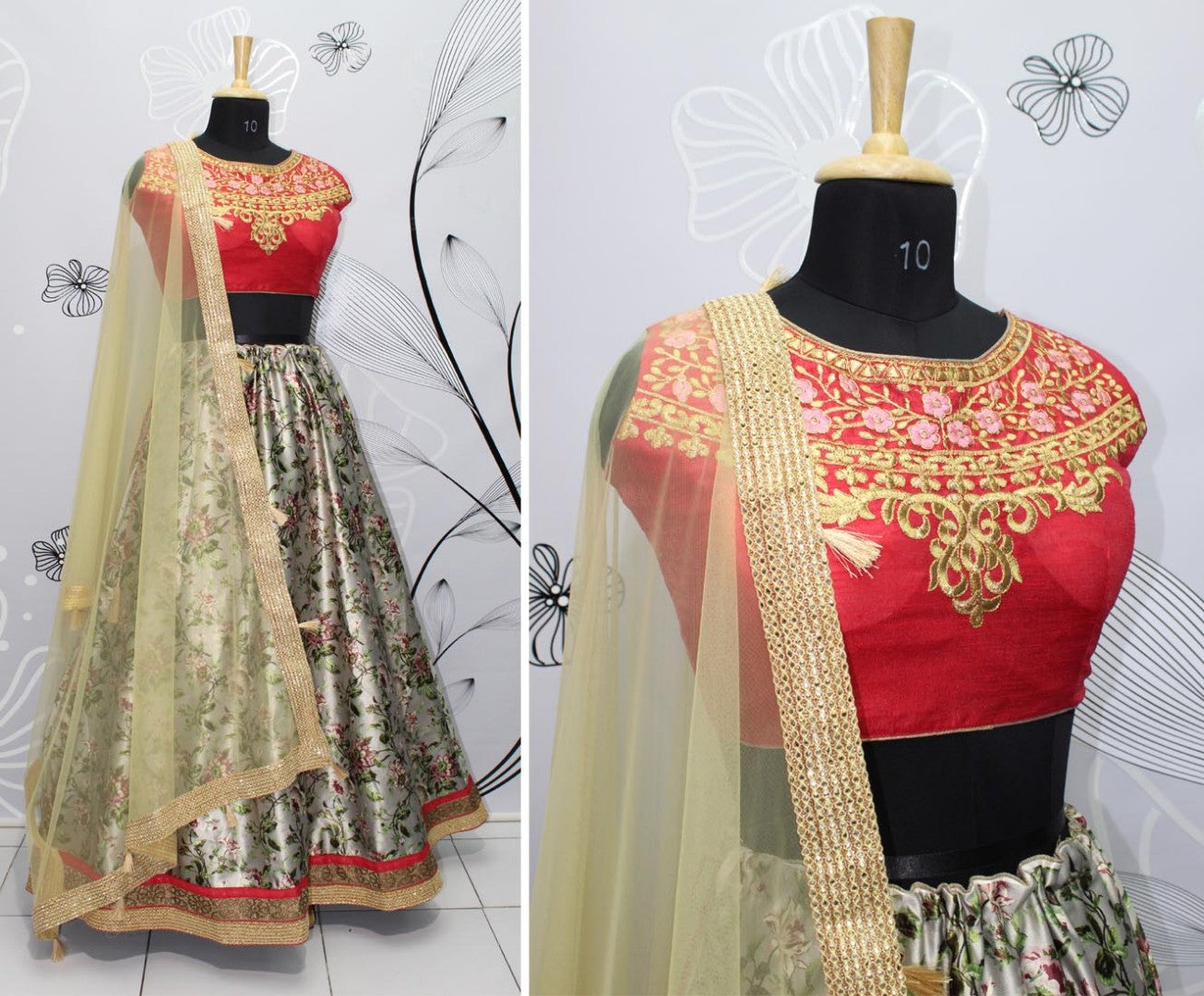 grey broket printed festival wear lehenga choli
