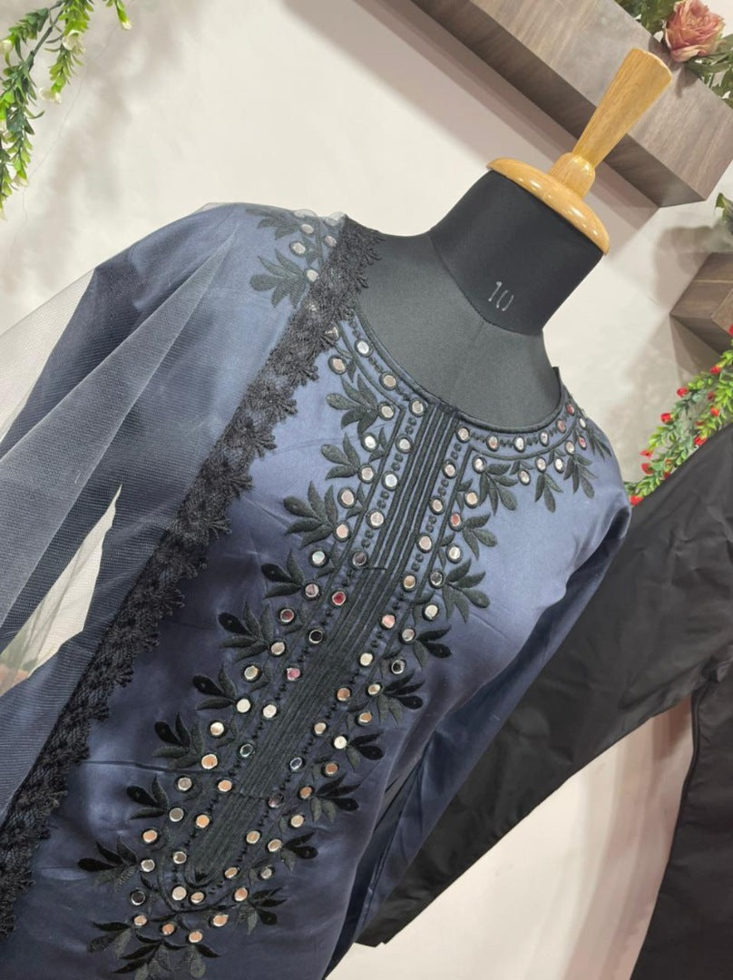 Grey cotton embroidered suit