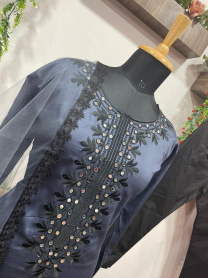 Grey cotton embroidered suit
