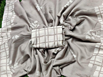 Grey cotton silk printed saree