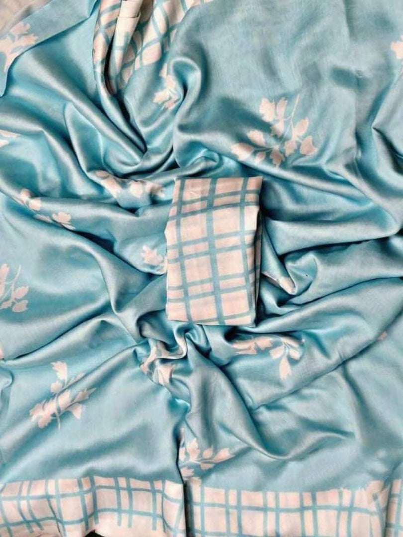 Grey cotton silk printed saree