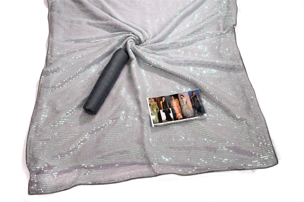 Grey Designer sequence work glamorous partywear saree