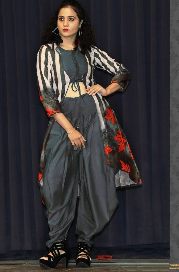 Grey dhoti suit with printed koti