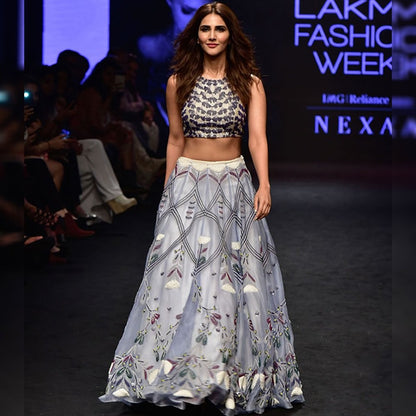 grey digital printed crop top lehenga