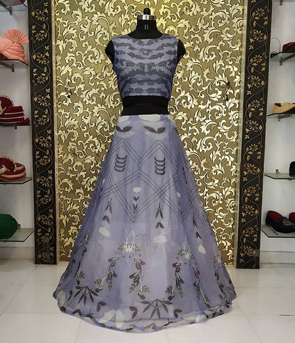grey digital printed crop top lehenga