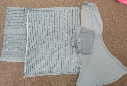 Grey faux georgette sequence work plazzo salwar suit