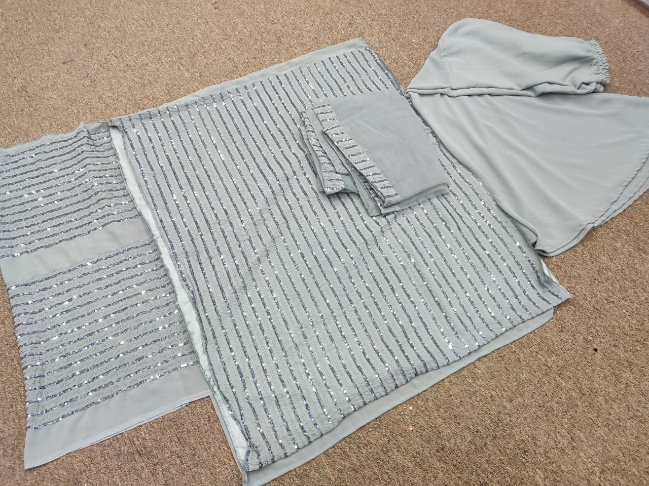 Grey faux georgette sequence work plazzo salwar suit