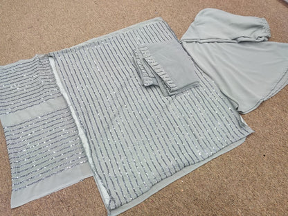 Grey faux georgette sequence work plazzo salwar suit