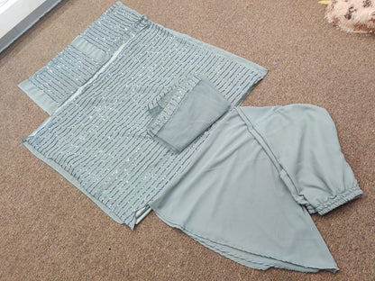 Grey faux georgette sequence work plazzo salwar suit