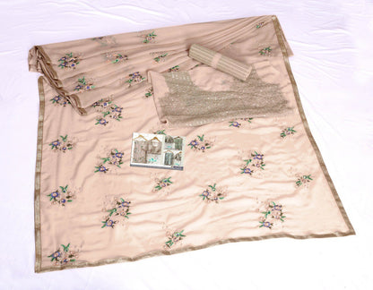 Grey georgette bember fancy treadwork designer wedding saree