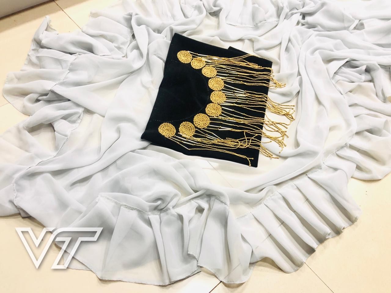 grey Georgette designer ruffle saree