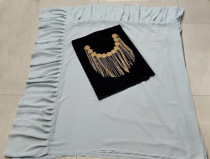Grey georgette designer ruffle saree with handwork blouse