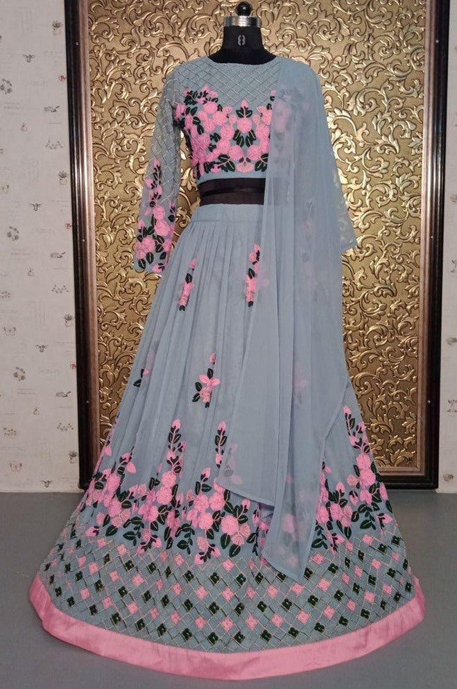 Grey georgette embroidered fabulous lehenga choli