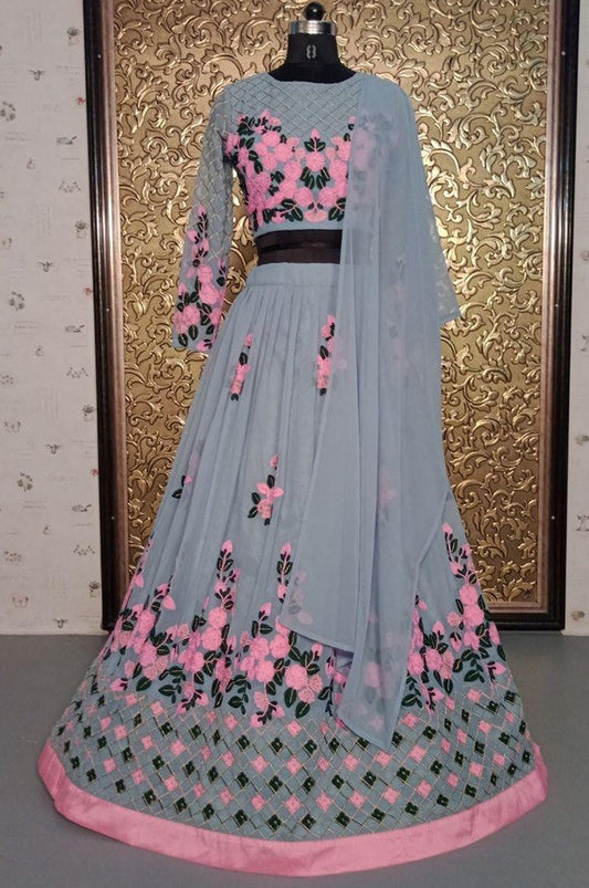 Grey georgette embroidered fabulous lehenga choli