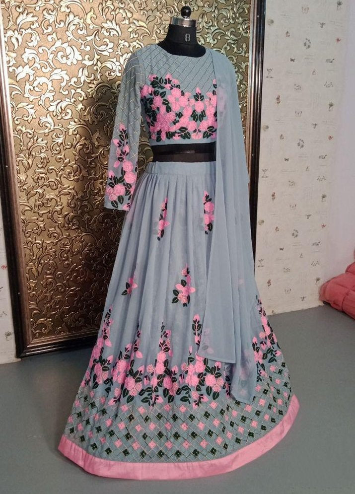Grey georgette embroidered fabulous lehenga choli