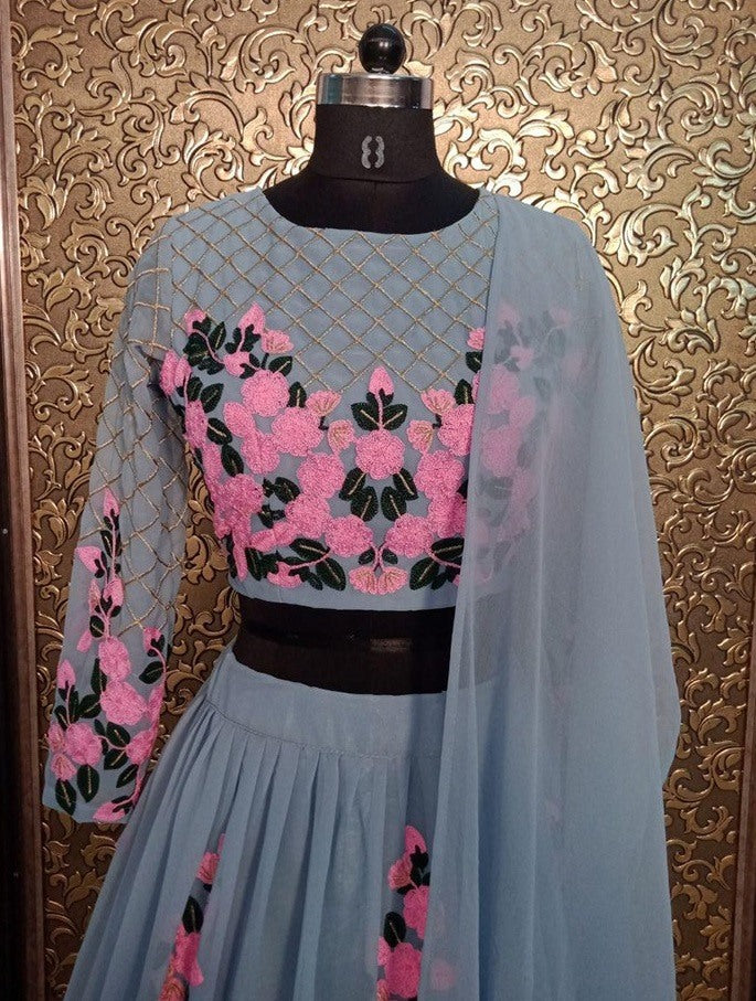 Grey georgette embroidered fabulous lehenga choli