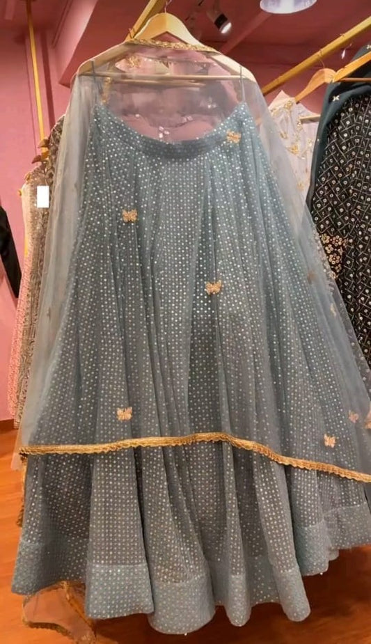 Grey georgette embroidered with sequence work lehenga choli