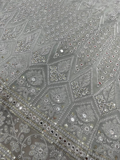 Grey georgette heavy embroidered sequence work wedding lehenga choli