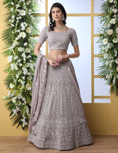 Grey georgette heavy embroidered wedding lehenga choli