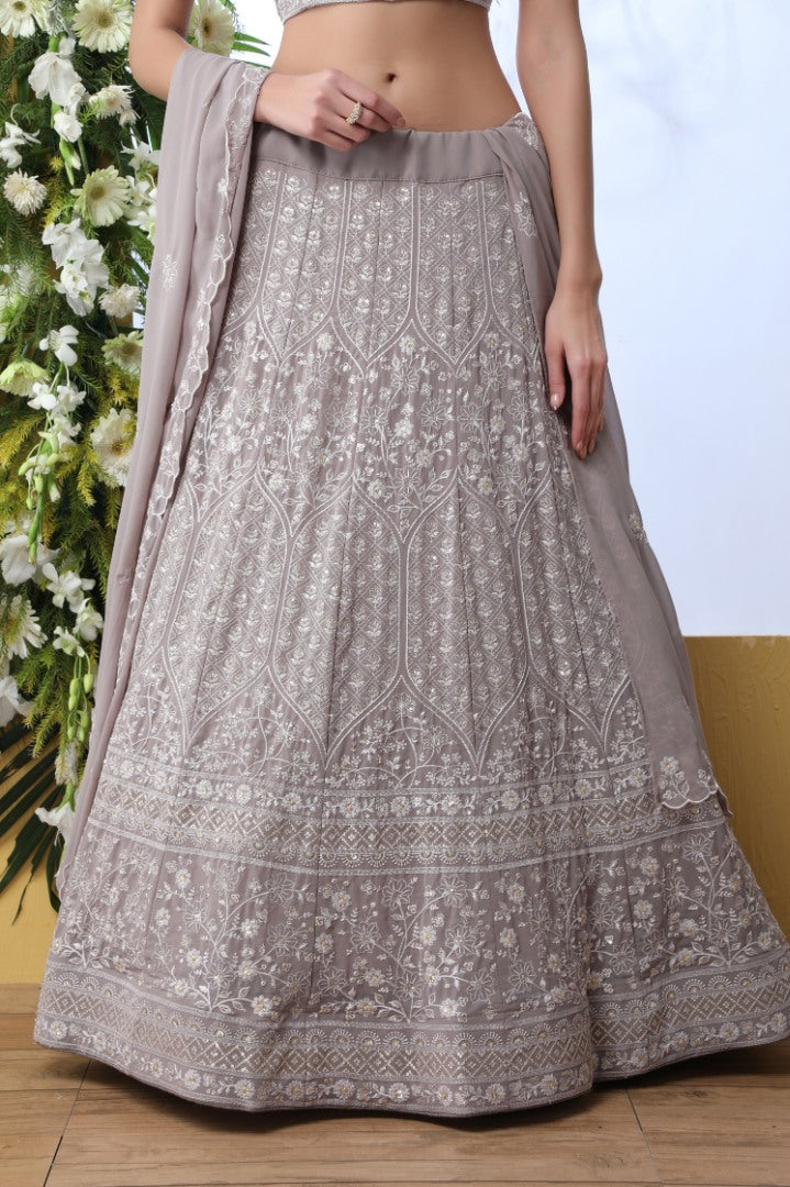 Grey georgette heavy embroidered wedding lehenga choli