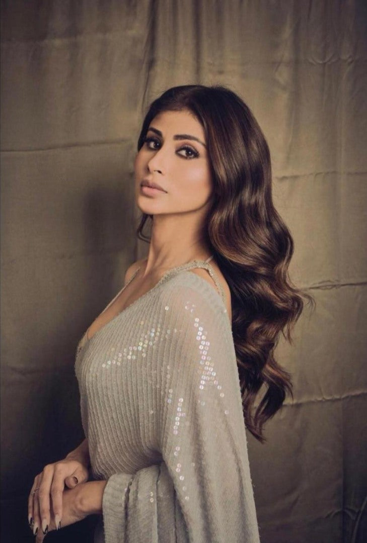 Grey georgette heavy sequence work saree