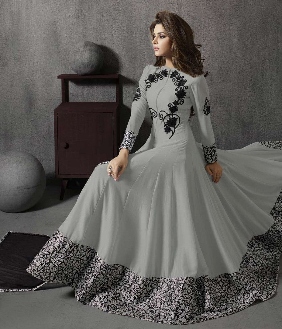grey georgette long anarkali suit