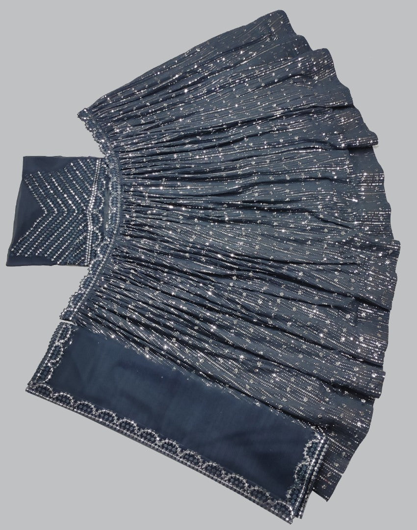 Grey georgette paper mirror embroidered wedding lehenga choli