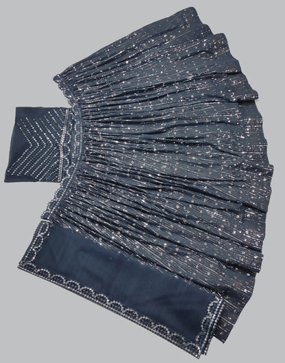 Grey georgette paper mirror embroidered wedding lehenga choli