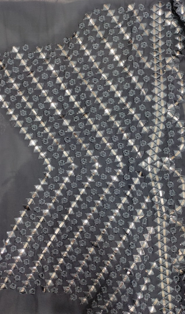 Grey georgette paper mirror embroidered wedding lehenga choli