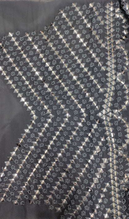 Grey georgette paper mirror embroidered wedding lehenga choli