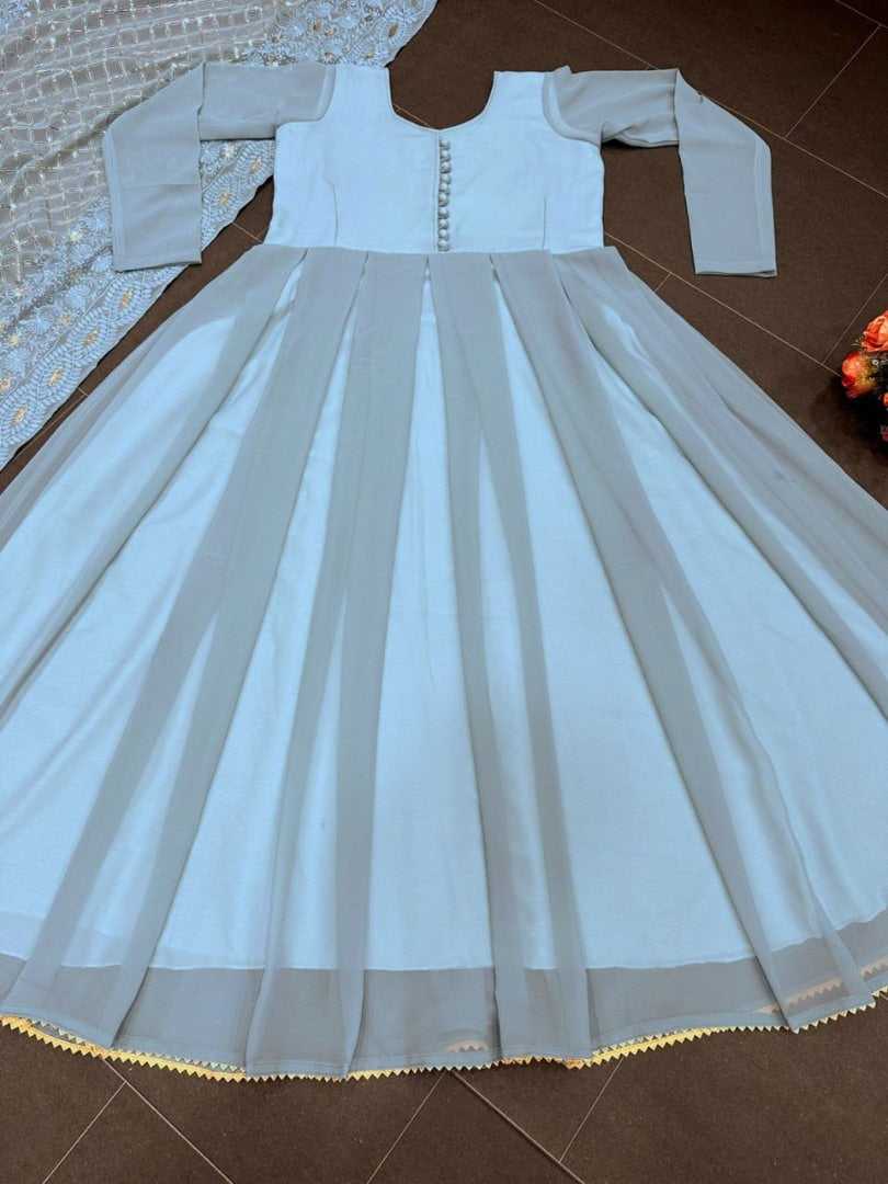 Grey georgette plain long anarkali gown