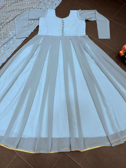 Grey georgette plain long anarkali gown