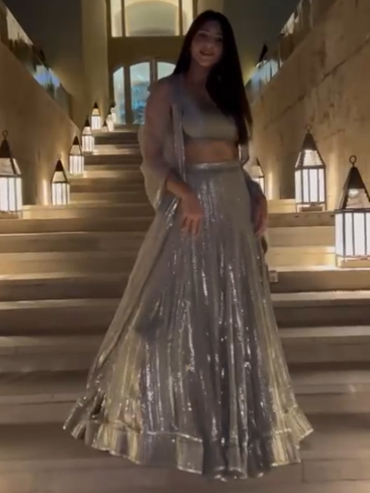 Grey georgette sequence embroidery work designer party wear lehenga choli