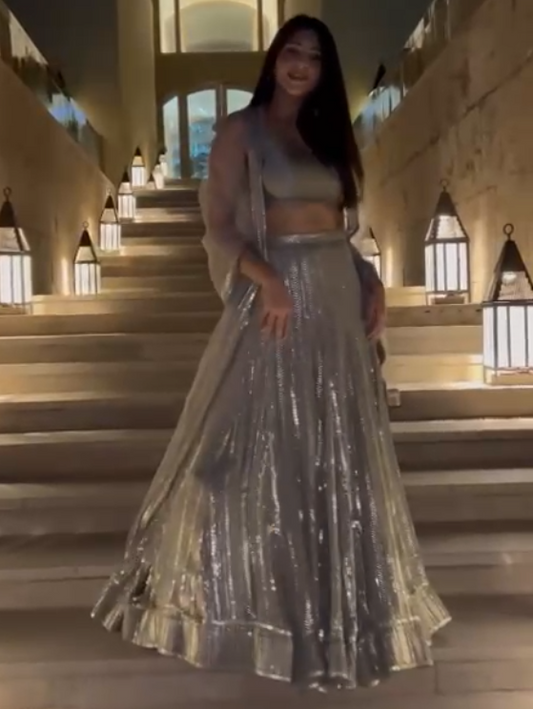 Grey georgette sequence embroidery work designer party wear lehenga choli