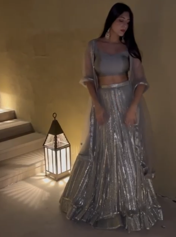 Grey georgette sequence embroidery work designer party wear lehenga choli