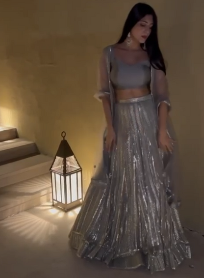 Grey georgette sequence embroidery work designer party wear lehenga choli