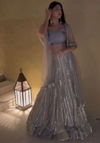 Grey georgette sequence embroidery work designer party wear lehenga choli