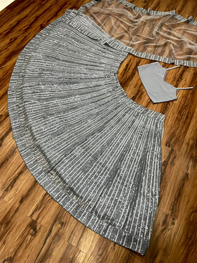 Grey georgette sequence embroidery work designer party wear lehenga choli
