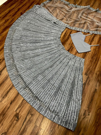 Grey georgette sequence embroidery work designer party wear lehenga choli