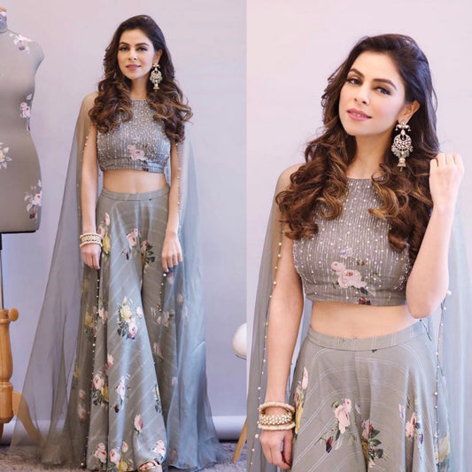 Grey heavy cotton silk digital printed beautiful ceremonial lehengha choli