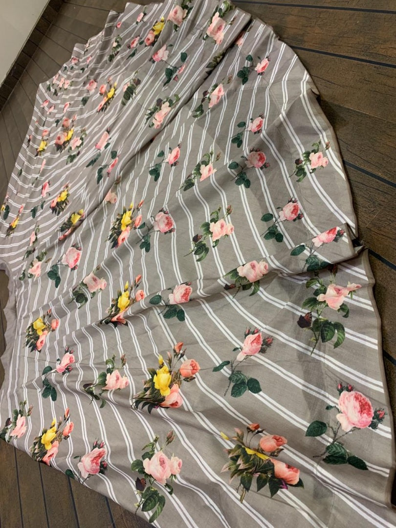 Grey heavy cotton silk digital printed beautiful ceremonial lehengha choli