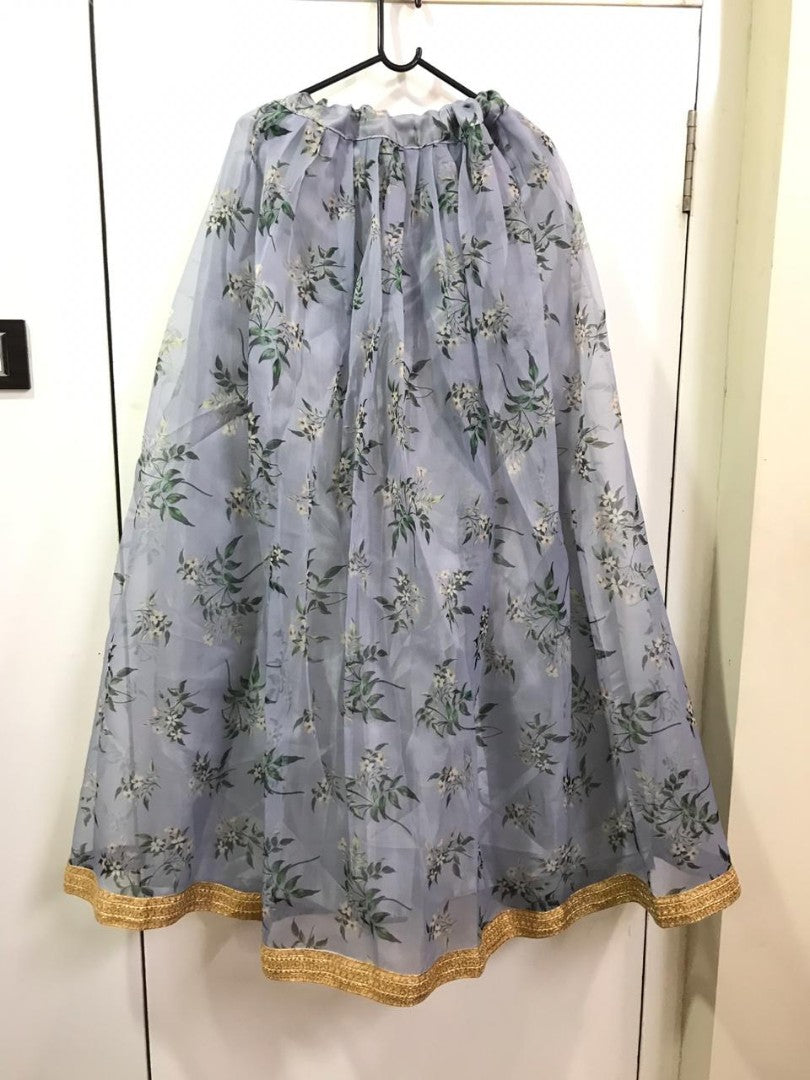 Grey heavy organza net digital printed wedding lehenga