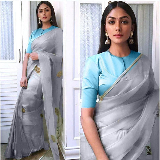 Grey heavy organza silk saree