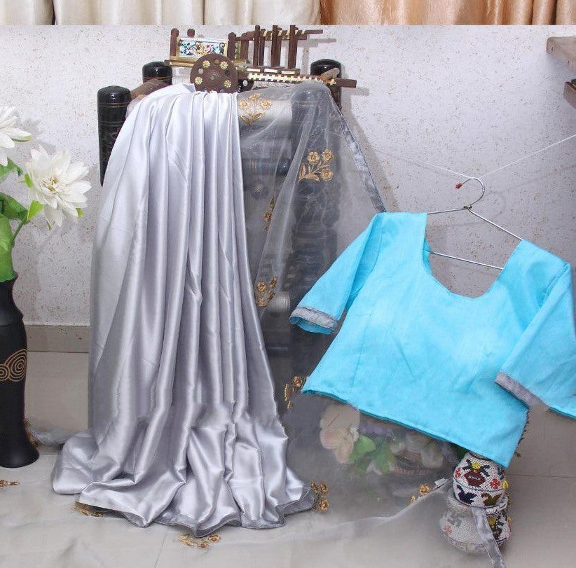 Grey heavy organza silk saree