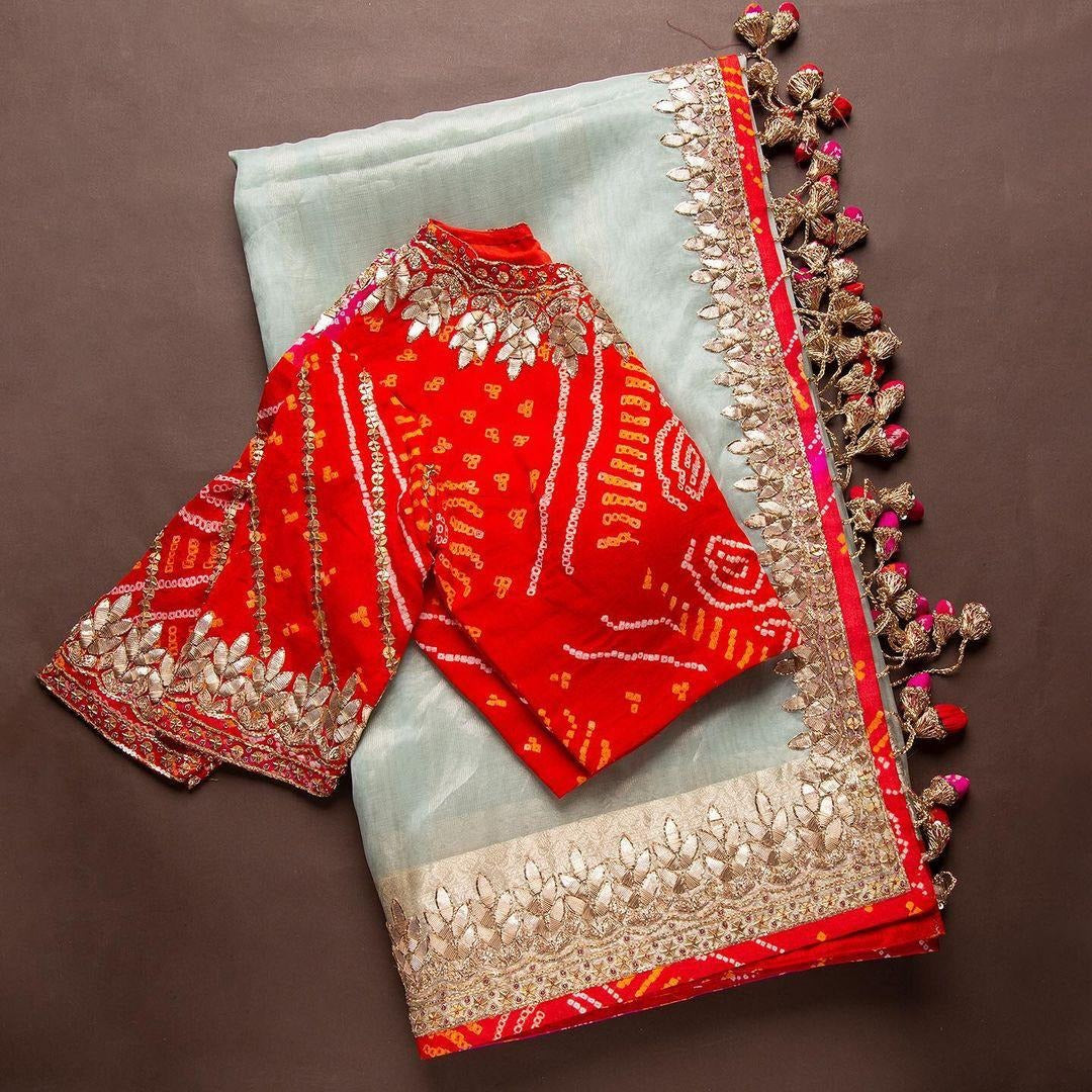 Grey heavy organza silk sequence work fancy saree