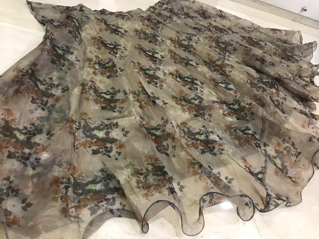 grey heavy orgenza silk printed lehenga choli
