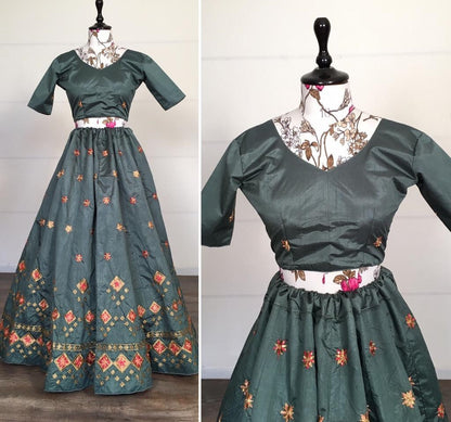 Grey kitkat silk embroidered stone work lehenga choli